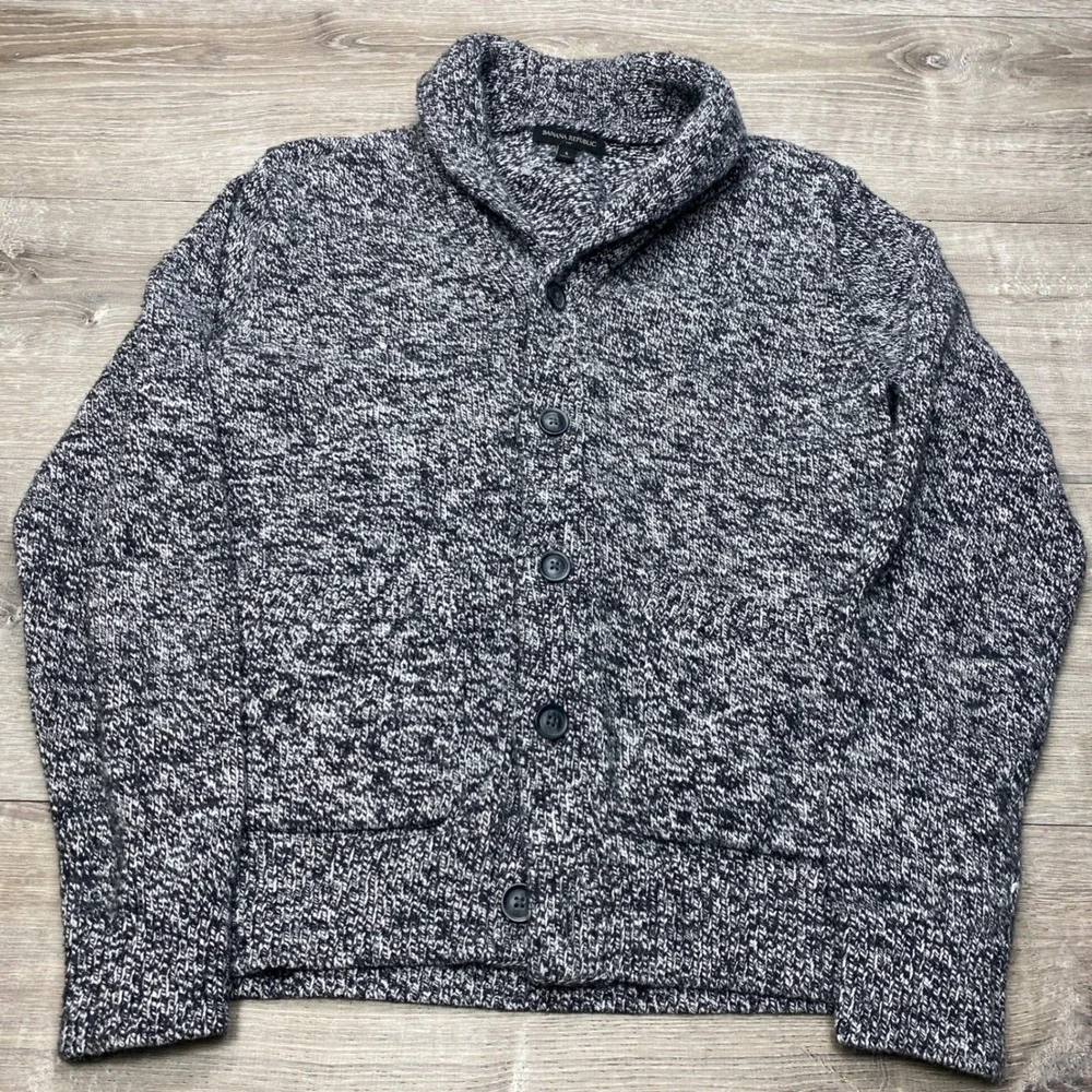 Banana Republic Cardigan Mens‎ S Navy Marled Shawl Collar Button Up Sweater